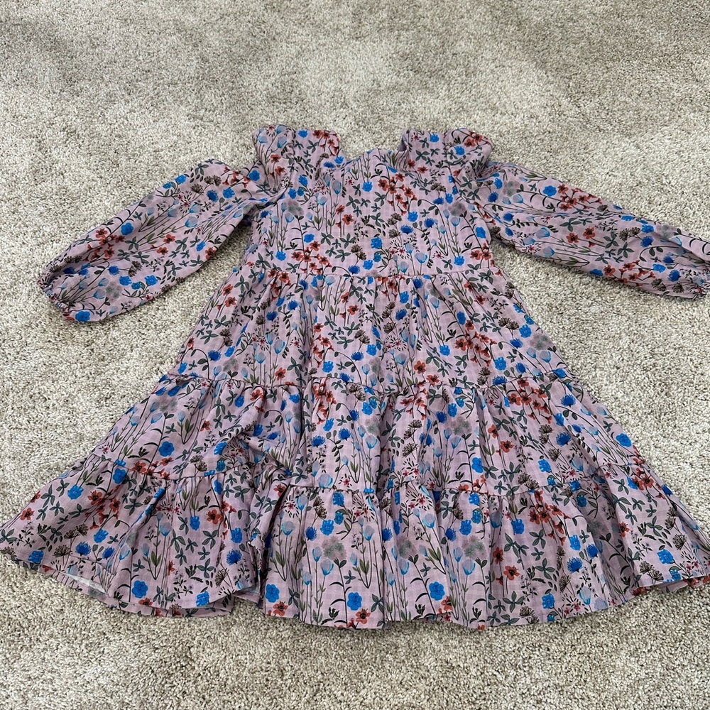 Mabel + Honey Floral Girls 6 Dress - Purple and Blue
